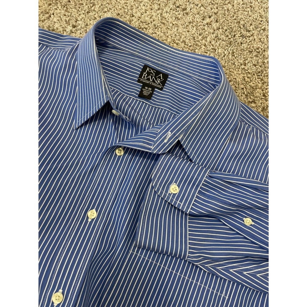 Jos. A. Bank Button Down Mens 18-35 Blue Striped Excellent Long Sleeve Shirt